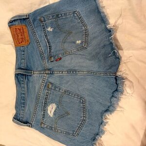 Levi's Women's Light Blue Frayed Jean Shorts